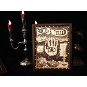 FORTUNE TELLER Psychic Reader Framed Halloween Decor Print 8x10 wood look frame.